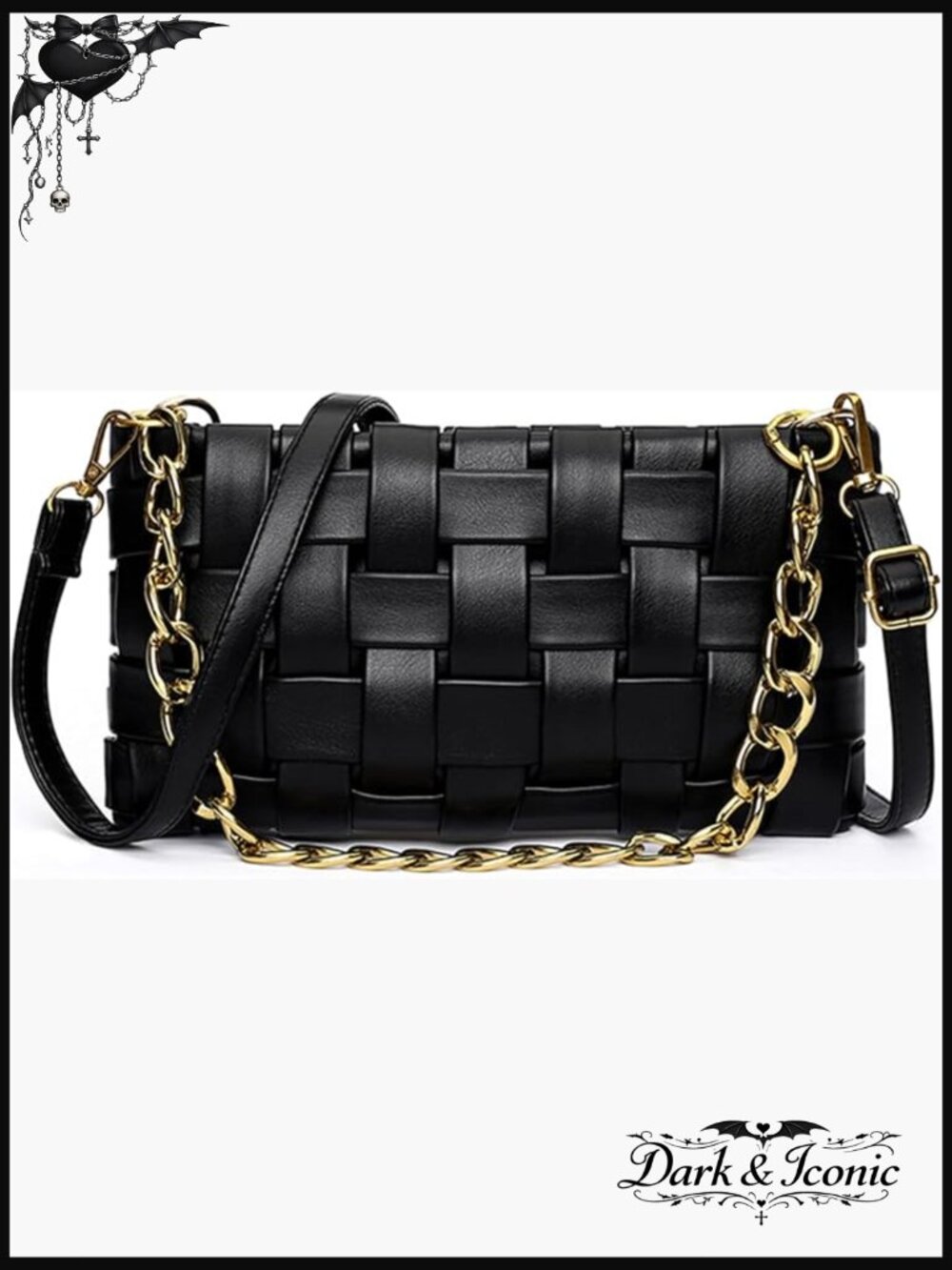 Braided Woven Shoulder Bag with Chain Crossbody Satchel Handbag Clutch